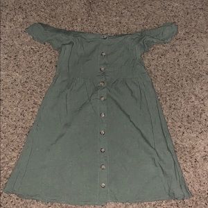 Green button up off shoulder dress